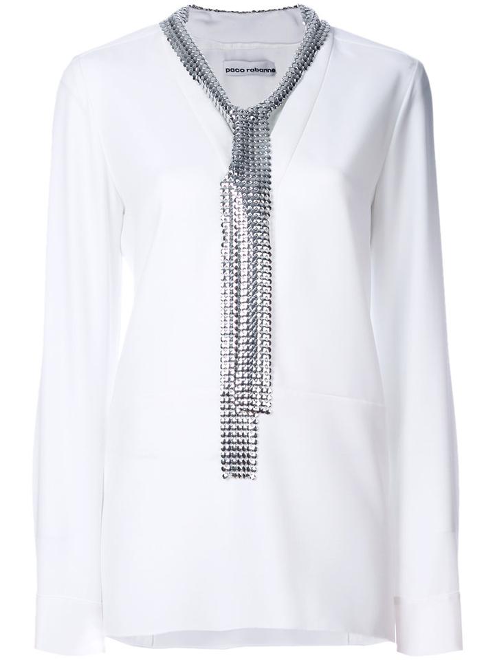 Paco Rabanne - Removable Mesh Collar Blouse - Women - Silk/polyethylene/acetate/aluminium - 40, White, Silk/polyethylene/acetate/aluminium