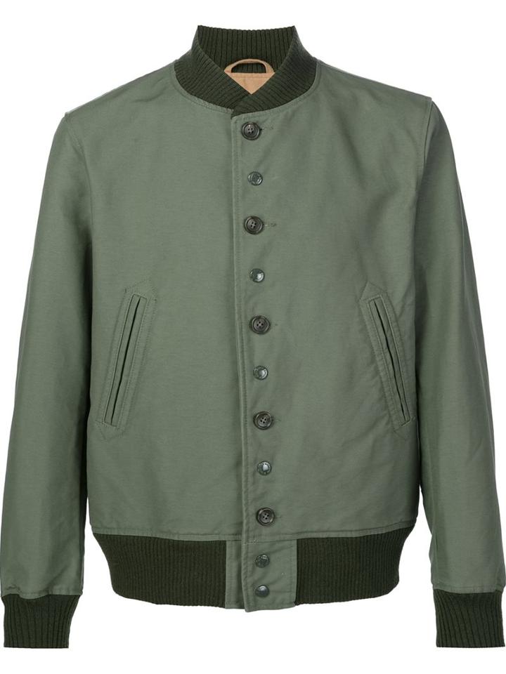 Engineered Garments Buttoned Bomber Jacket, Men's, Size: Large, Green, Cotton