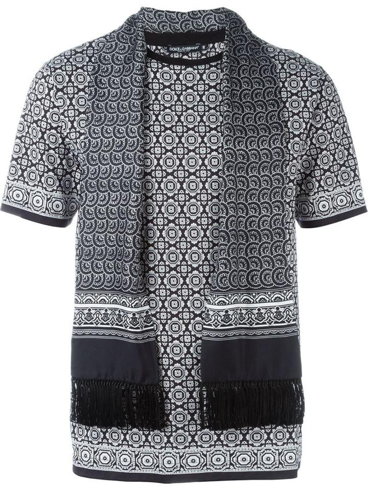 Dolce & Gabbana Scarf Detail T-shirt, Men's, Size: 50, Black, Cotton/silk
