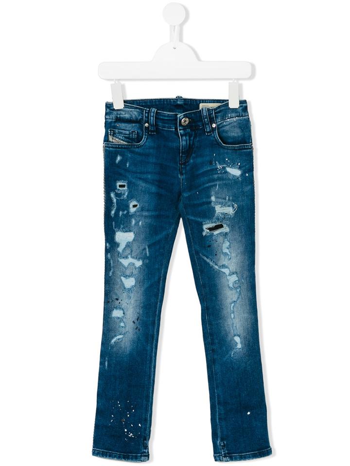 Diesel Kids - Distressed Slim Jeans - Kids - Cotton/polyester/spandex/elastane - 6 Yrs, Blue