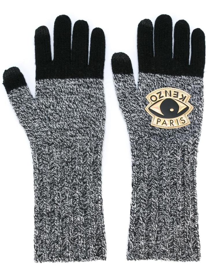 Kenzo Eye Knitted Gloves, Women's, Grey, Wool/cotton/polyester/metallized Polyester