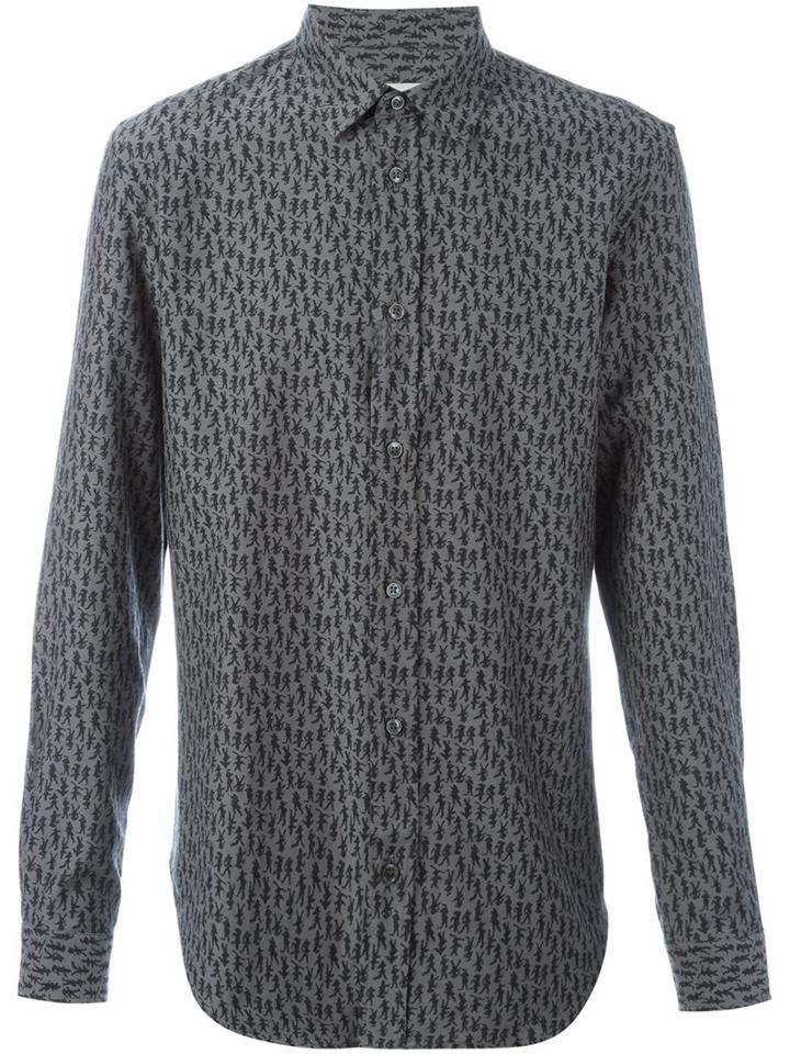 Maison Margiela Printed Shirt, Men's, Size: 43, Grey, Cotton/cupro