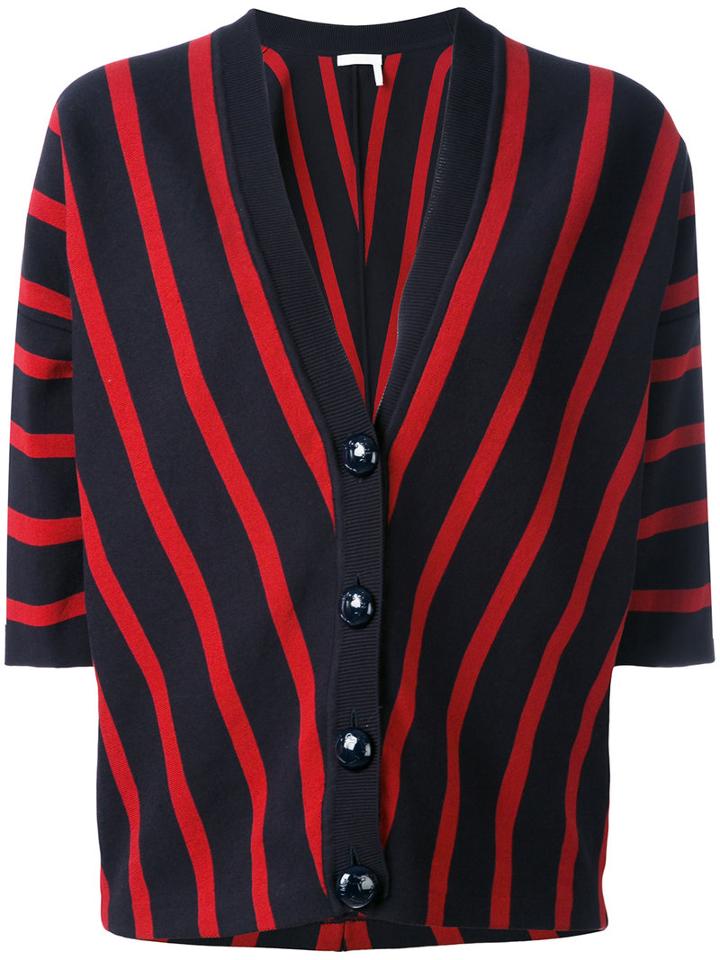 Chloé - Striped Short-sleeve Cardigan - Women - Cotton - S, Blue, Cotton