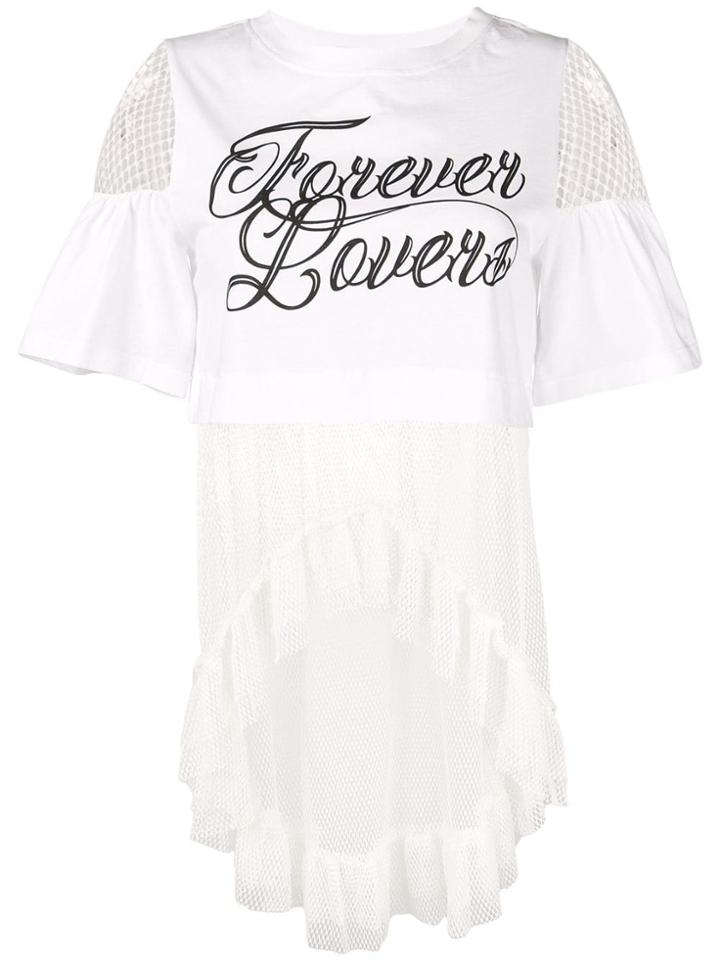 Red Valentino Mesh Panel Slogan Print T-shirt - White