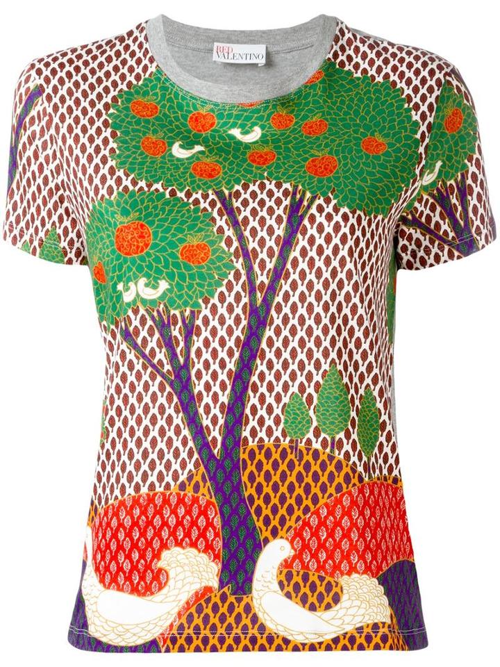 Red Valentino Tree Print T-shirt, Women's, Size: Xs, Grey, Cotton