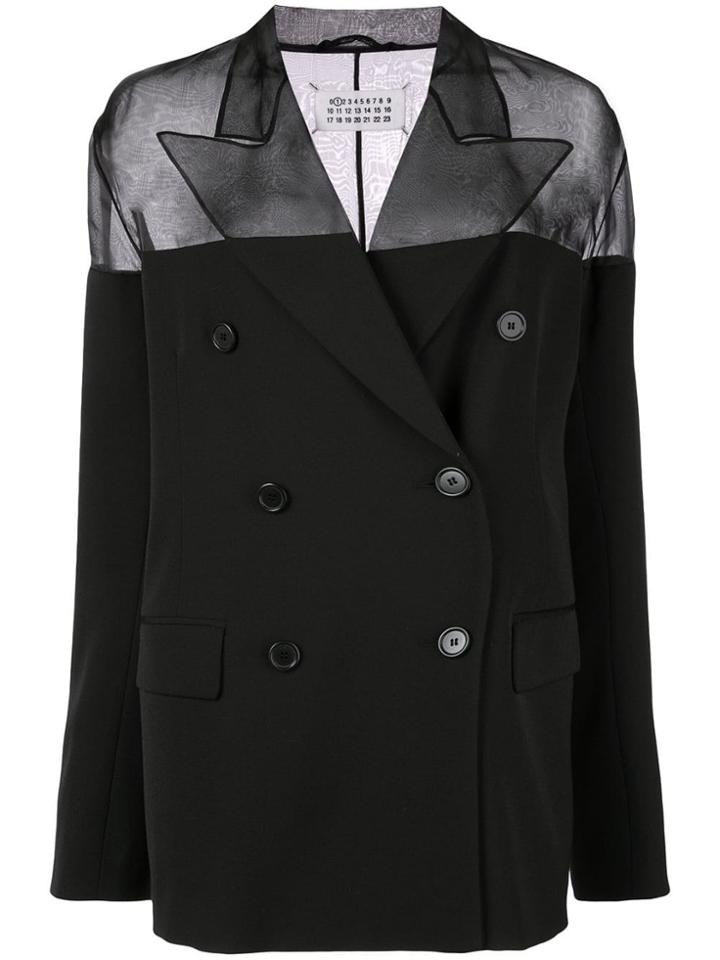 Maison Margiela Double Breasted Sheer Panel Blazer - Black