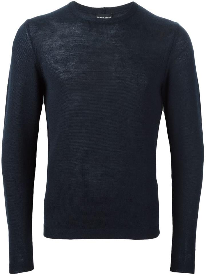 Giorgio Armani Crew Neck Jumper, Men's, Size: 52, Blue, Virgin Wool