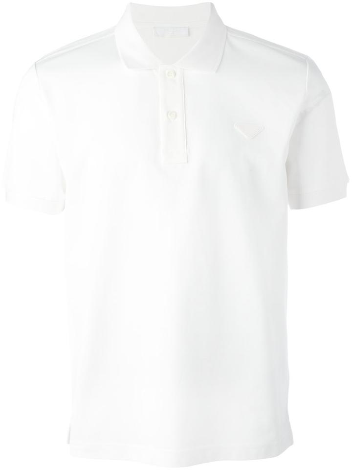 Prada Logo Plaque Polo Shirt, Men's, Size: Medium, White, Cotton