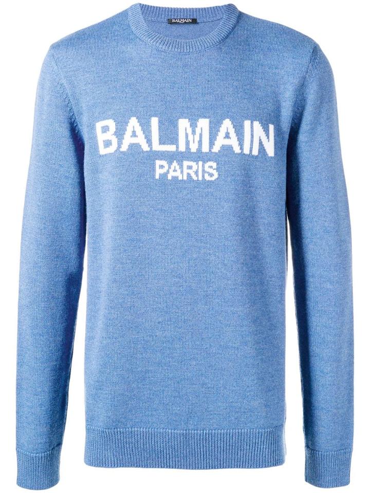 Balmain Contrast Logo Jumper - Blue