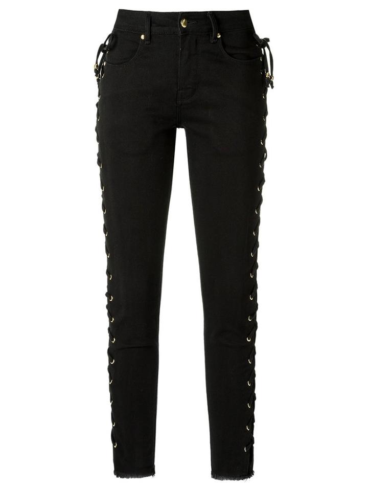 Amapô - Side Lace Up Skinny Jeans - Women - Cotton/elastodiene - 38, Black, Cotton/elastodiene
