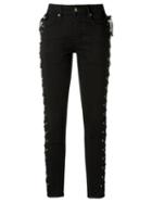 Amapô - Side Lace Up Skinny Jeans - Women - Cotton/elastodiene - 38, Black, Cotton/elastodiene
