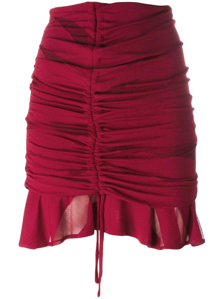 Iro Gathered Drawstring Mini Skirt, Women's, Size: 40, Red, Polyester/viscose