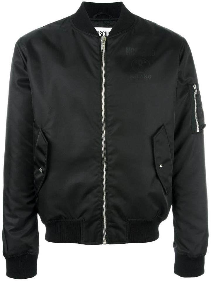Moschino Logo Bomber Jacket, Men's, Size: 48, Black, Polyamide/cotton/other Fibers/rayon