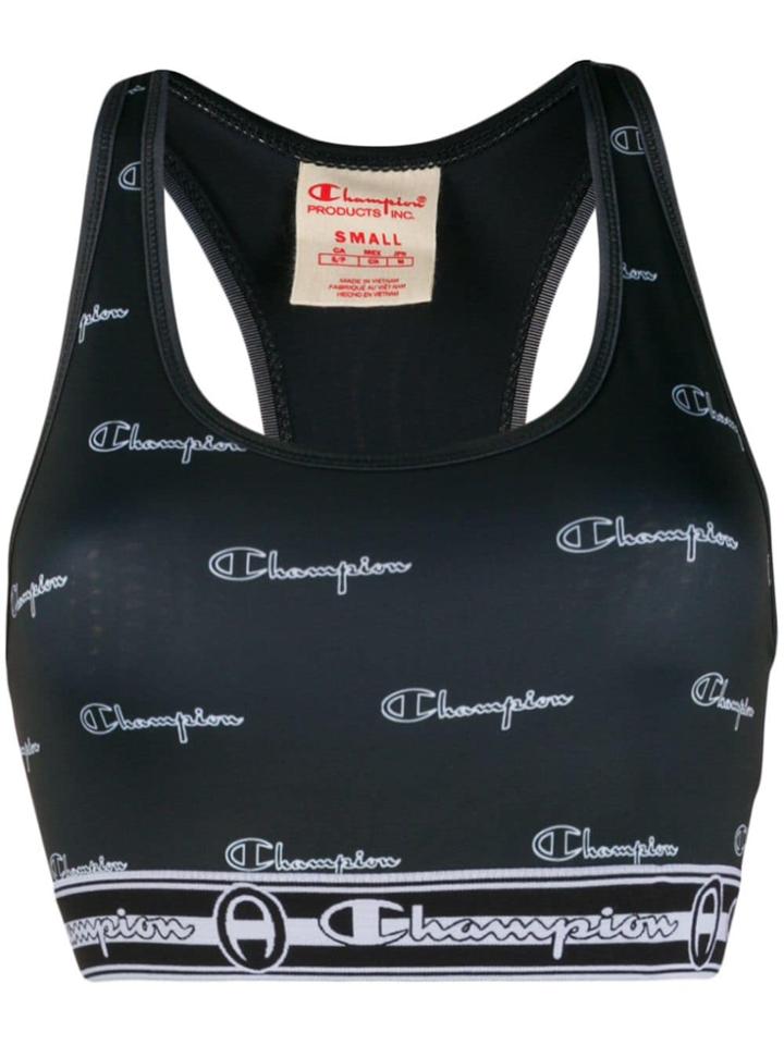 Champion Logo Print Sports Crop Top - Grey