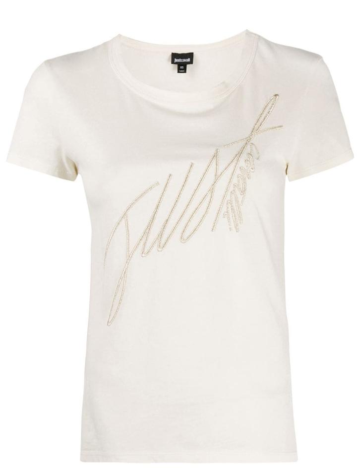 Just Cavalli Embroidered Logo Slim-fit T-shirt - Neutrals