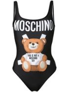 Moschino Bear Print Swimsuit, Women's, Size: 40, Black, Polyester/spandex/elastane