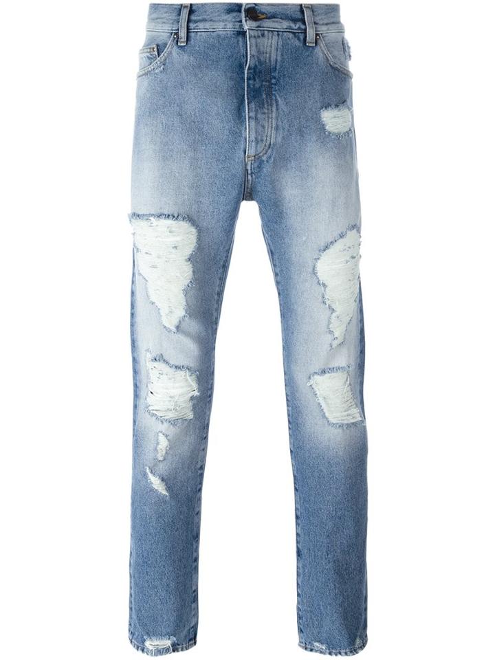 Palm Angels Distressed Jeans, Men's, Size: 33, Blue, Cotton/polyester