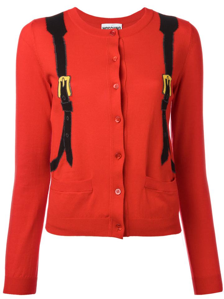 Moschino - Trompe L'oeil Backpack Cardigan - Women - Cotton - 44, Red, Cotton