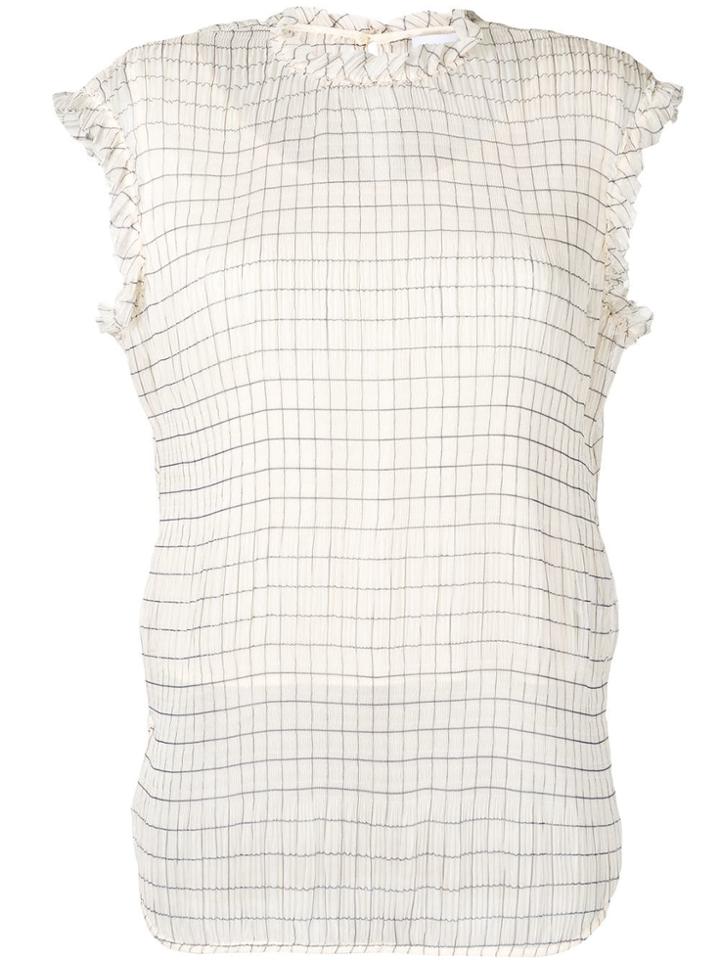 Calvin Klein Ruffle-trim Check Blouse - Neutrals