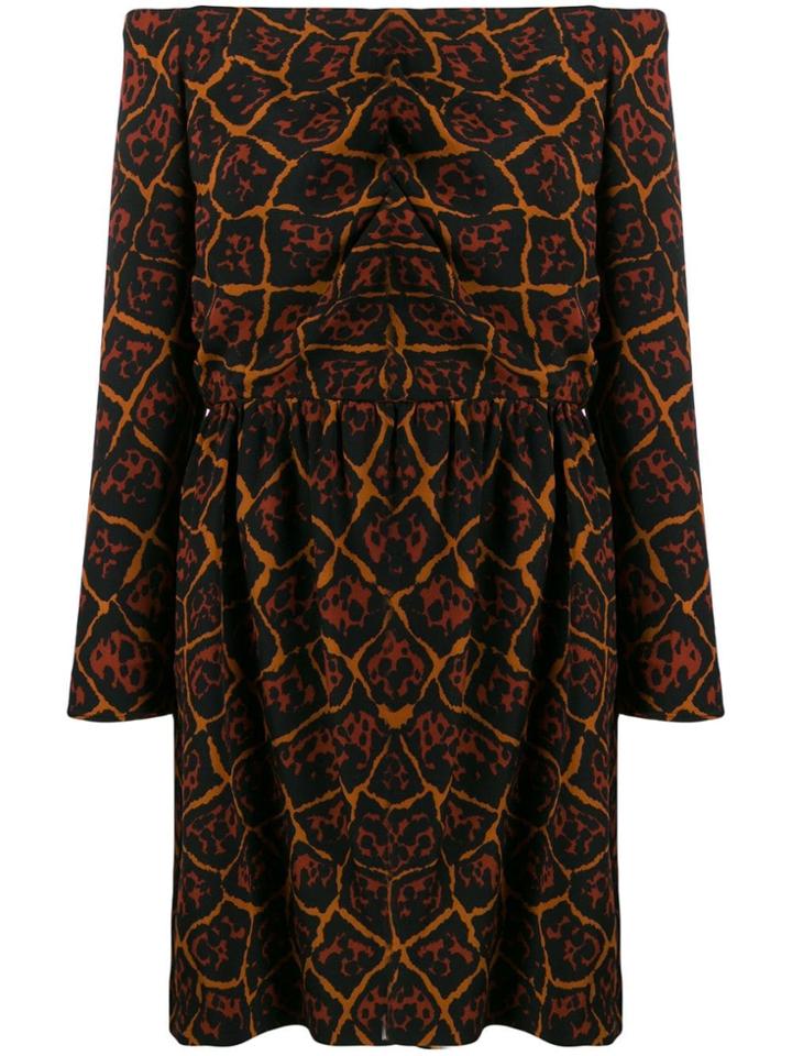 Yves Saint Laurent Pre-owned Printed Off-the-shoulder Dress - Black