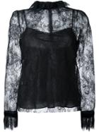 Philosophy Di Lorenzo Serafini Ruffled Neck Lace Blouse, Women's, Size: 38, Black, Polyamide/polyester