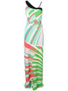 Emilio Pucci Shell Print Single Shoulder Belted Maxi Dress - Green