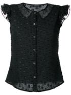 Loveless - Lace Panel Cap Sleeve Blouse - Women - Polyester - 36, Black, Polyester