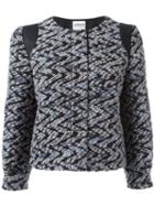 Armani Collezioni Chevron Jacquard Jacket, Women's, Size: 46, Blue, Acrylic/polyester/wool