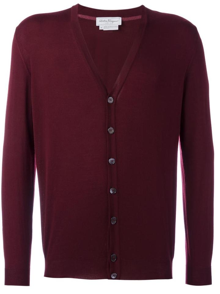 Salvatore Ferragamo Shell Button Cardigan, Men's, Size: Small, Red, Virgin Wool
