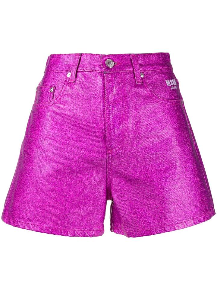 Msgm Metallic High-waist Shorts - Pink