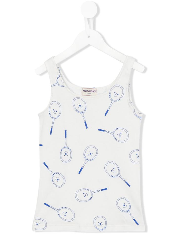 Bobo Choses Tennis Racket Print Top, Girl's, Size: 9 Yrs, White