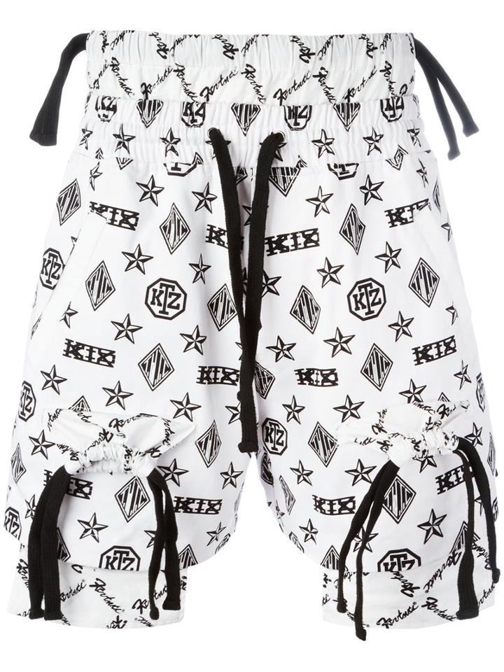 Ktz Monogram Overlap Shorts, Size: Small, White, Cotton