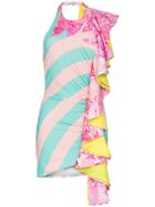 Halpern Waterfall Detail Halterneck Mini Dress - Multicoloured