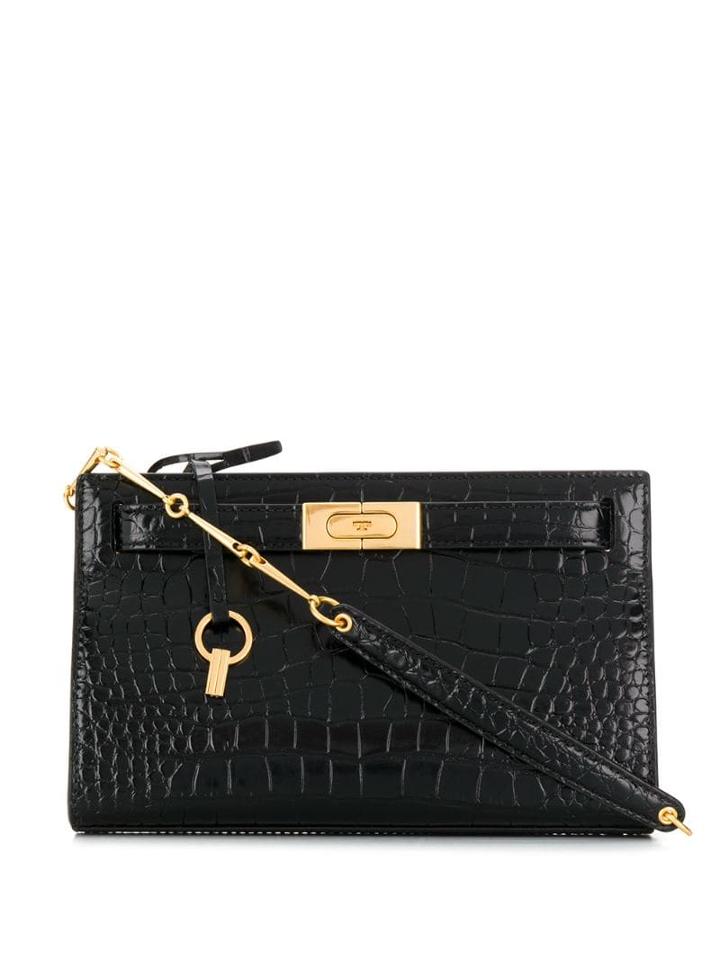 Tory Burch Snakeskin Effect Clutch Bag - Black