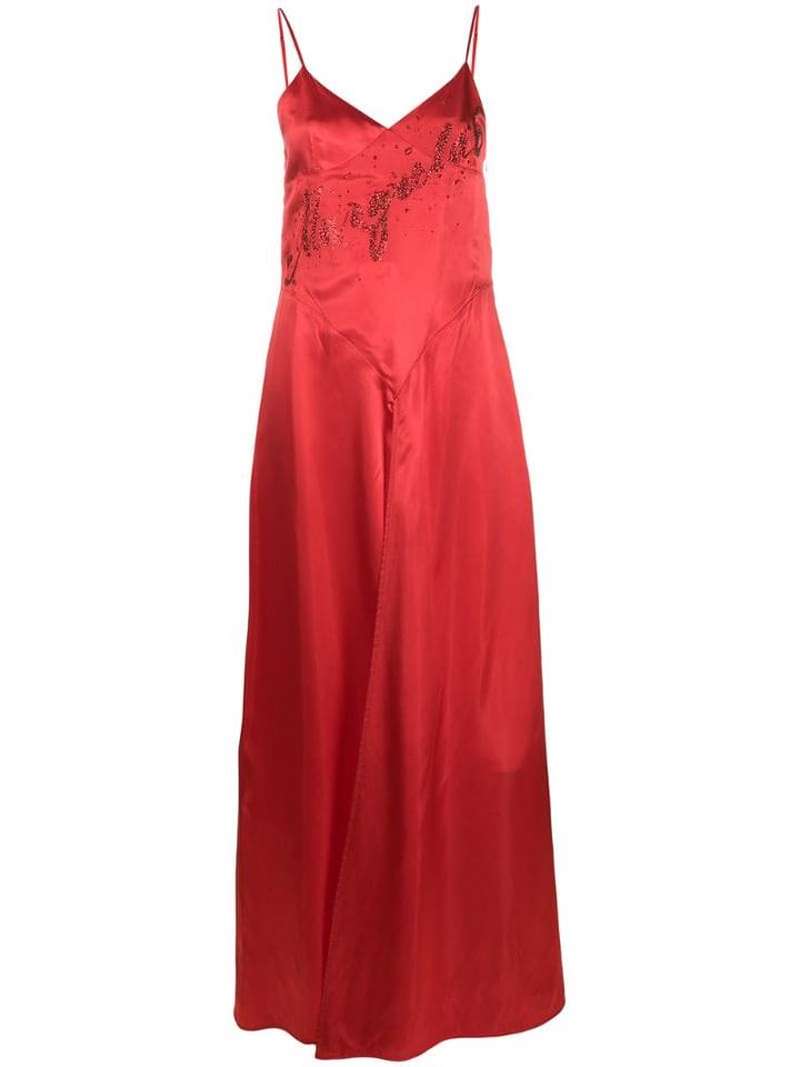 Mm6 Maison Margiela Glitter Logo Slip Dress - Red