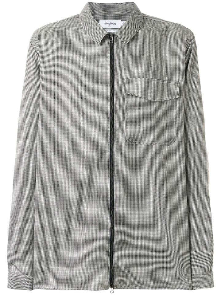 Schnaydermans Houndstooth Zip-up Shirt - Black