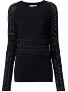 Jason Wu Grid Knit Fringed Sweater, Women's, Size: L, Black, Viscose/polyamide/spandex/elastane