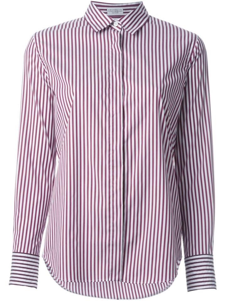 Brunello Cucinelli Striped Shirt, Women's, Size: Large, Red, Cotton/polyamide/spandex/elastane