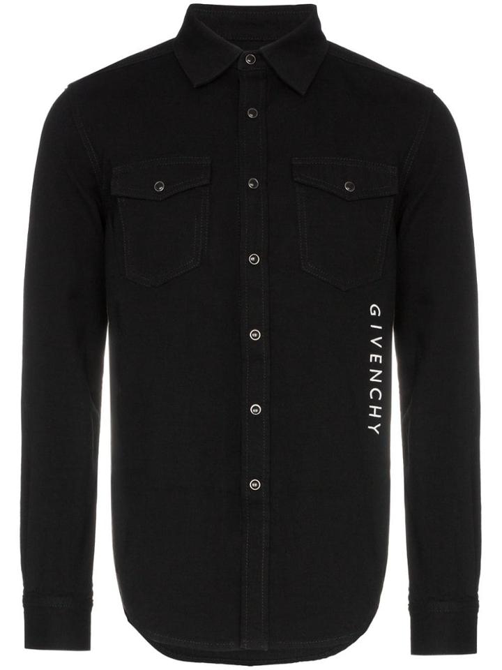 Givenchy Front Logo Popper Button Denim Shirt - Black