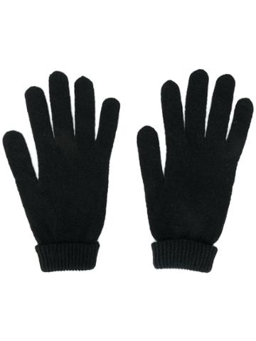 Lamberto Losani Ribbed Knit Detail Gloves - Black