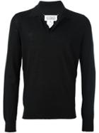 Maison Margiela Knitted Polo Shirt, Men's, Size: Large, Black, Wool