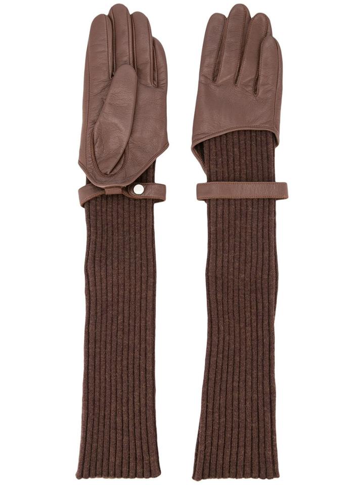 Muller Of Yoshiokubo Long Contrast Knitted Gloves - Brown