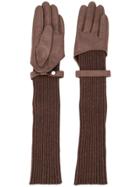 Muller Of Yoshiokubo Long Contrast Knitted Gloves - Brown