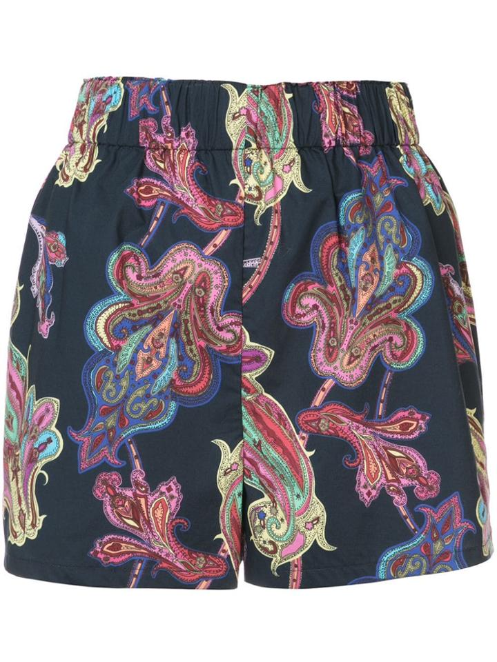 Tibi Paisley Pull-on Shorts - Blue