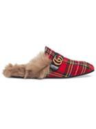 Gucci Princetown Tartan Slippers With Double G - Red
