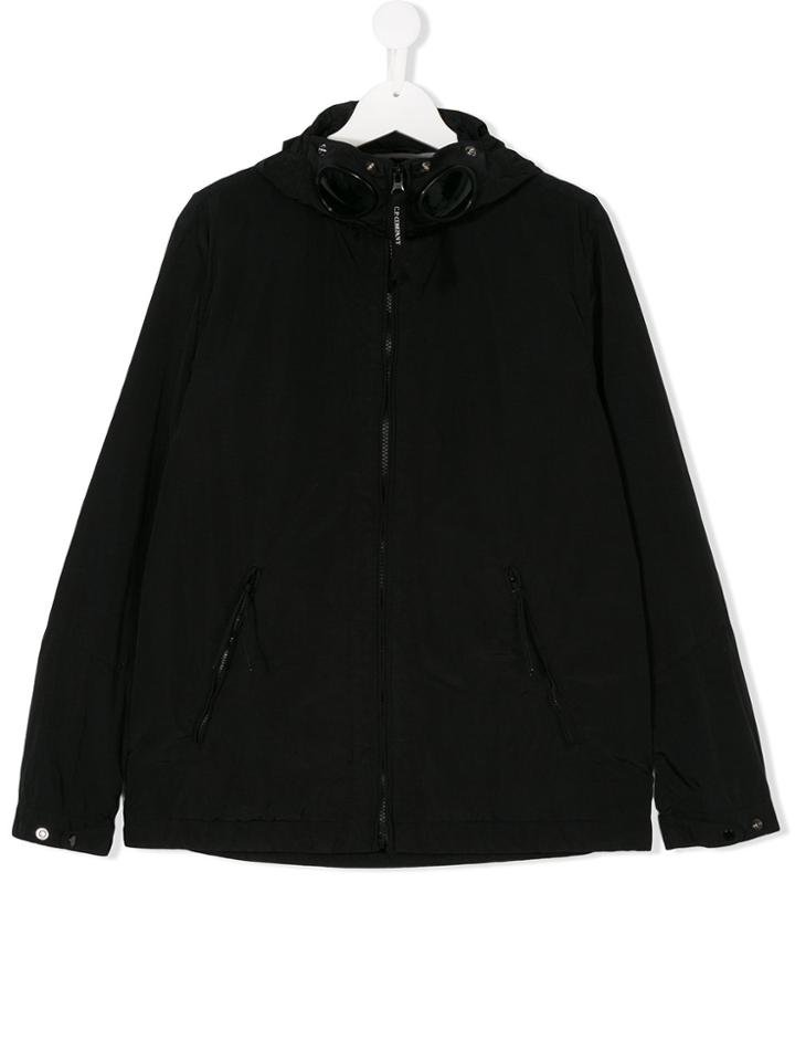 Cp Company Kids Teen Hooded Goggle Detail Coat - Black