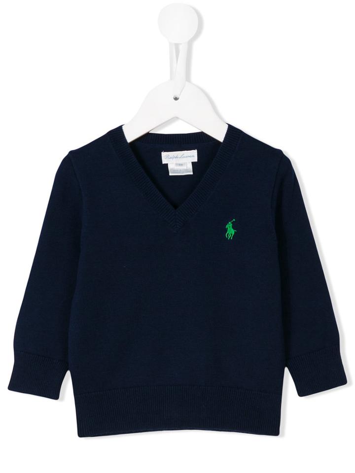 Ralph Lauren Kids - V-neck Jumper - Kids - Cotton - 3 Mth, Blue
