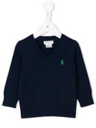 Ralph Lauren Kids - V-neck Jumper - Kids - Cotton - 3 Mth, Blue