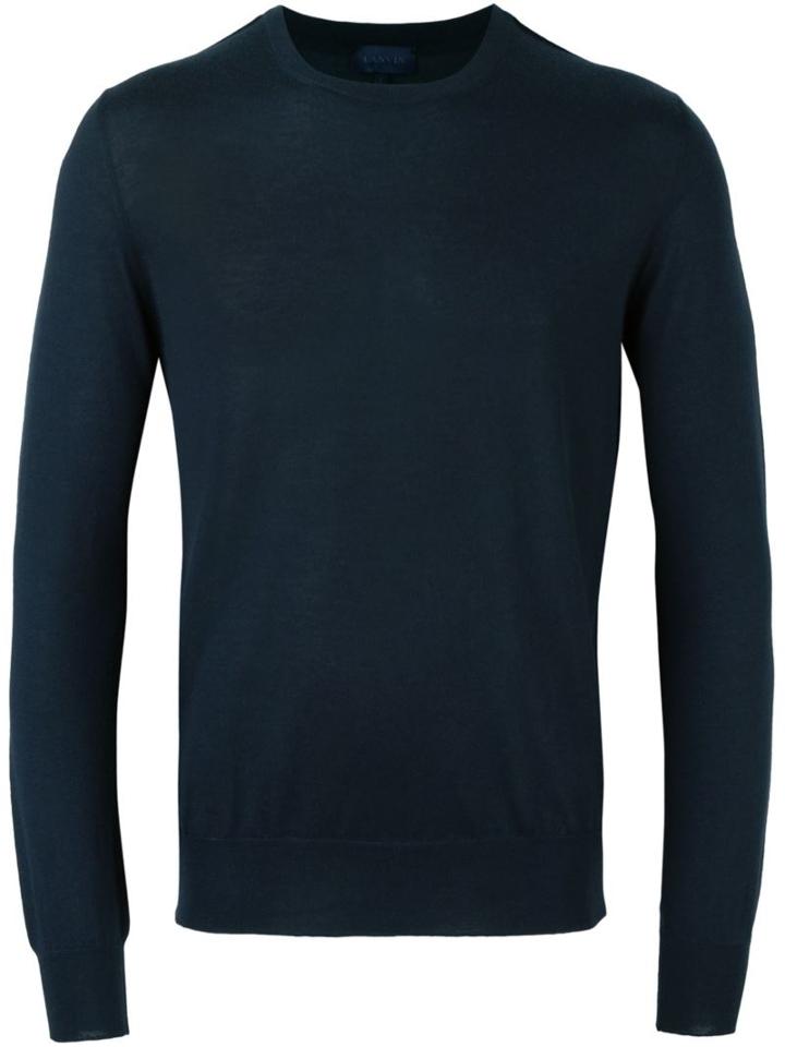 Lanvin Crew Neck Jumper, Men's, Size: Medium, Blue, Cashmere
