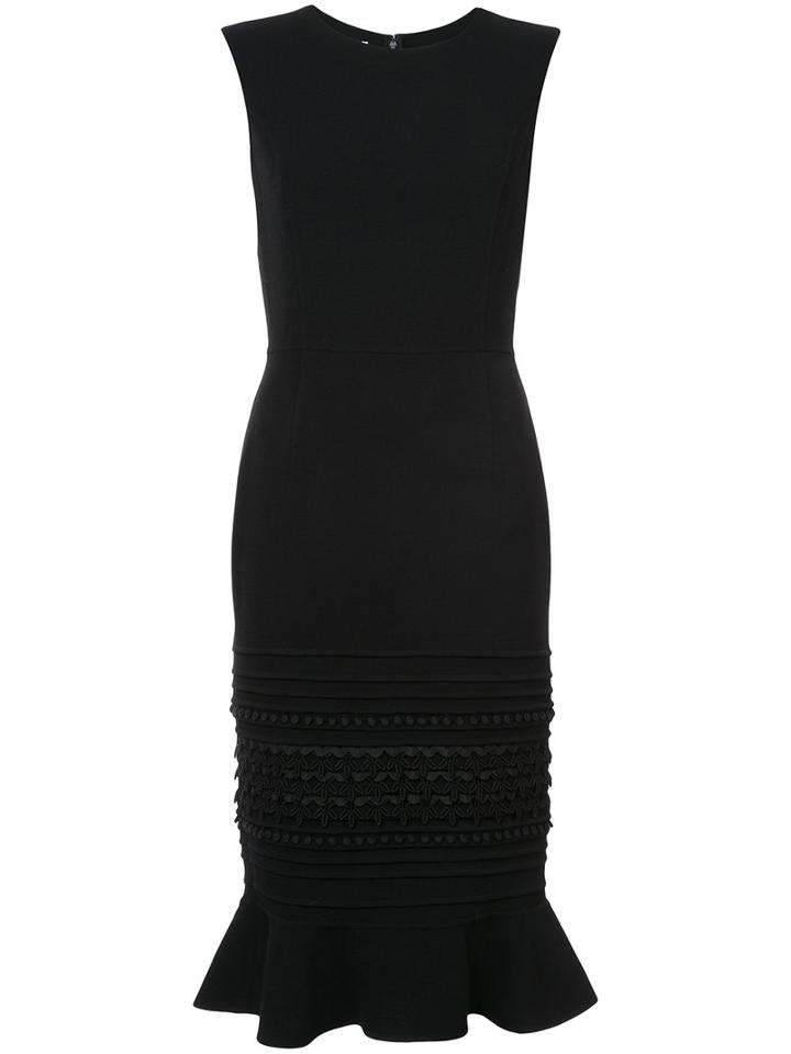 Oscar De La Renta - Embroidered Trim Fitted Dress - Women - Silk - 10, Black, Silk